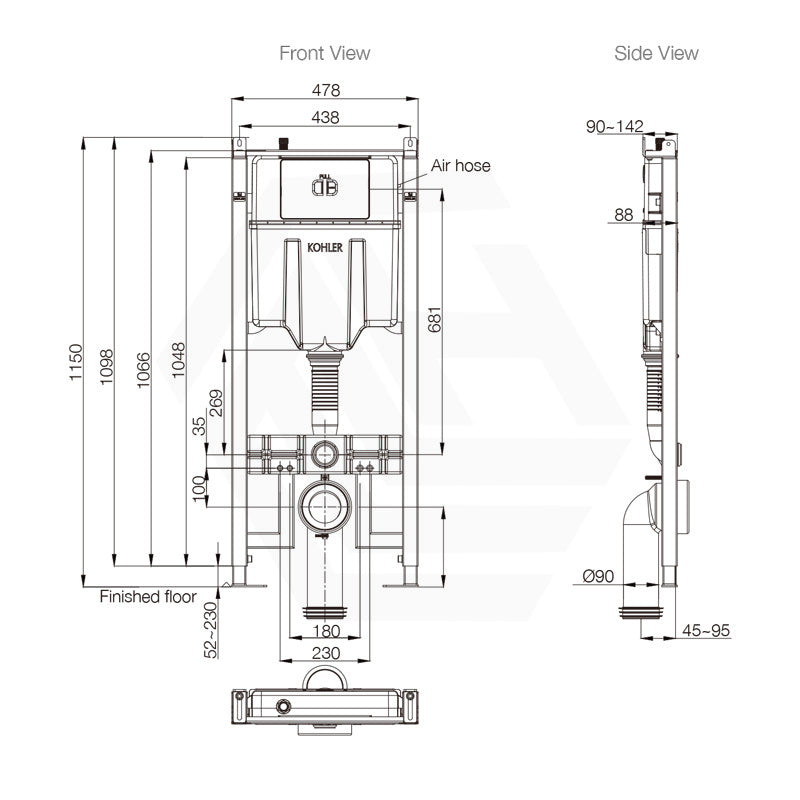 Kohler Pneumatic In-Wall Cistern 88mm with Frame for Wall Hung Toilet, Flush Buttons Available