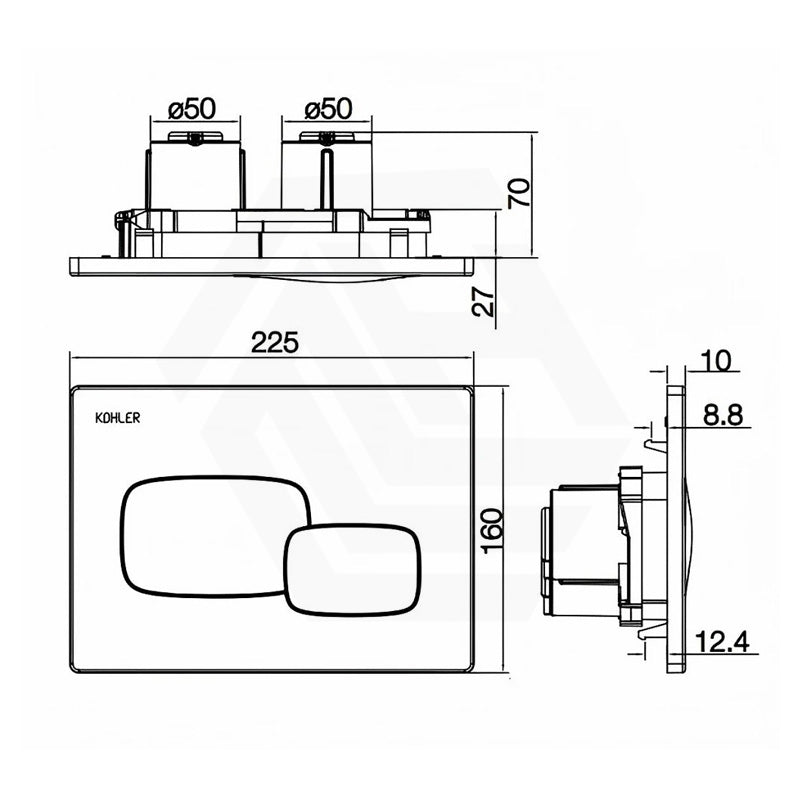 Kohler Pebble Pneumatic Flush Plate Square Button for In-wall Concealed Cistern 6 Colours Available