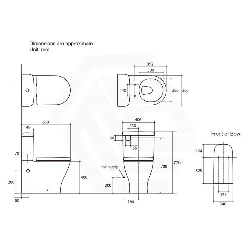 610x365x770mm Kohler Reach II Rimless Close-Coupled Toilet Suite Gloss White Rear/Side Inlet
