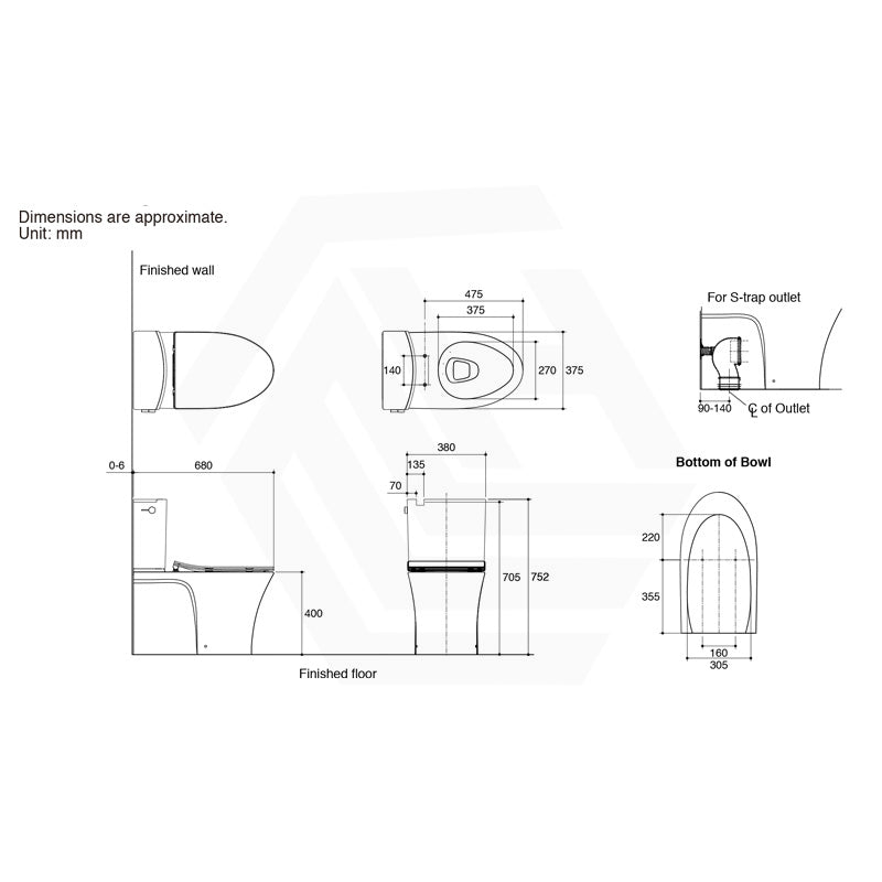 680x380x752mm Kohler Veil Close-Coupled Toilet Suite Gloss White Top Inlet Only with 2 Slim Seat Available