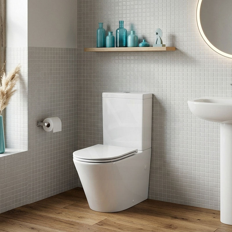 Englefield Bathroom Back To Wall Ceramic Toilet Suite Rimless Slim Seat 670x360x840mm