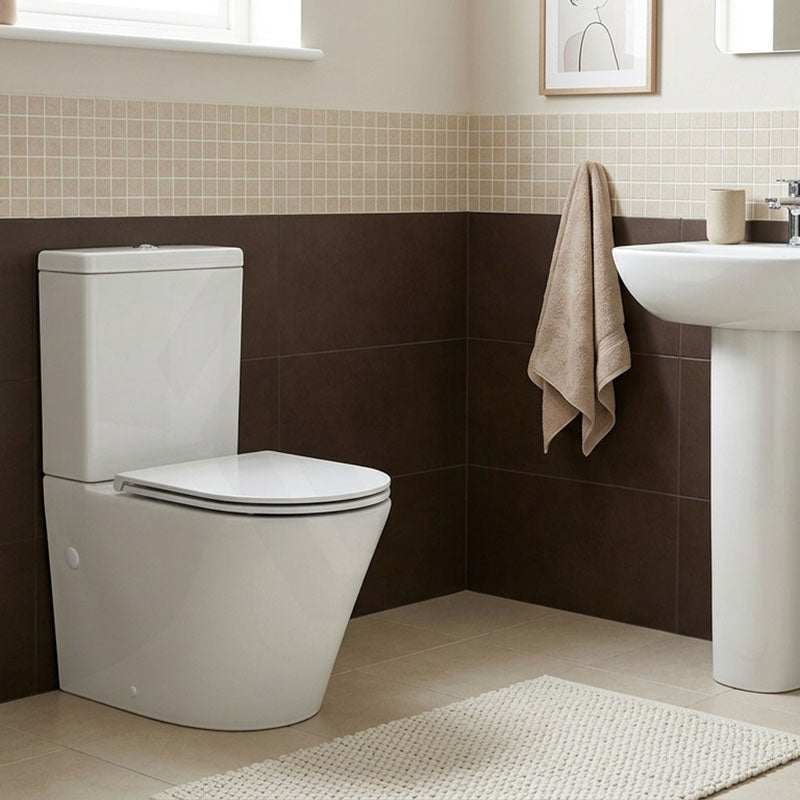 Englefield Bathroom Back To Wall Ceramic Toilet Suite Rimless Slim Seat 670x360x840mm