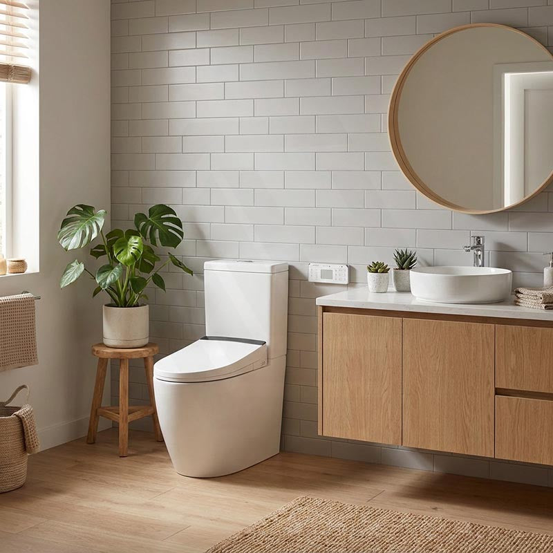 Kohler Rimless Back to Wall Ceramic Toilet Suite with Englefield Electric Bidet Seat 650x395x830mm - Gloss White