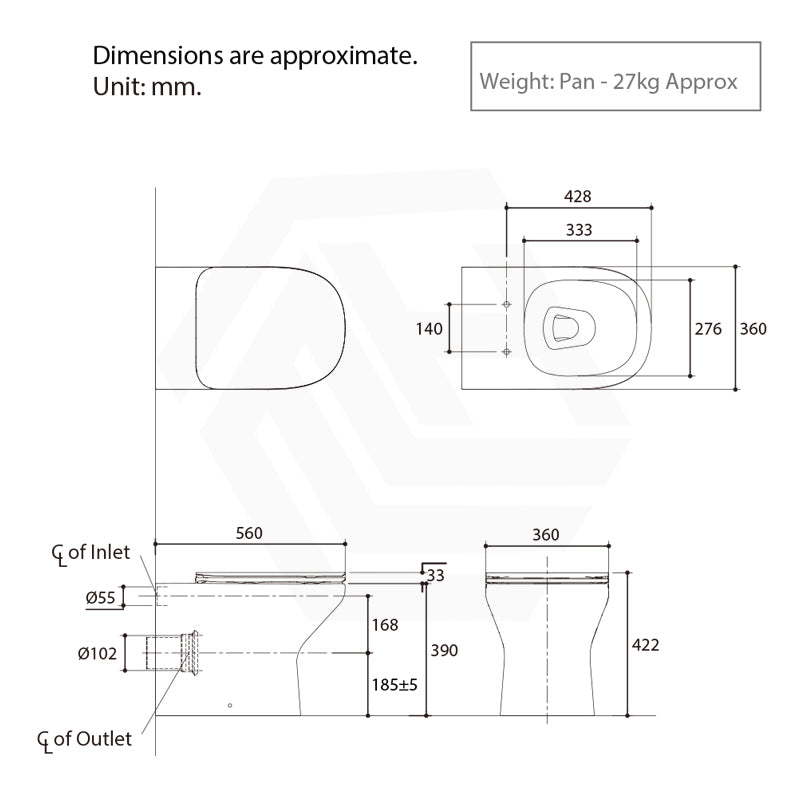Kohler ModernLife 560x360x390mm Vitreous China Gloss White Rimless Wall Faced Toilet Pan with Seat