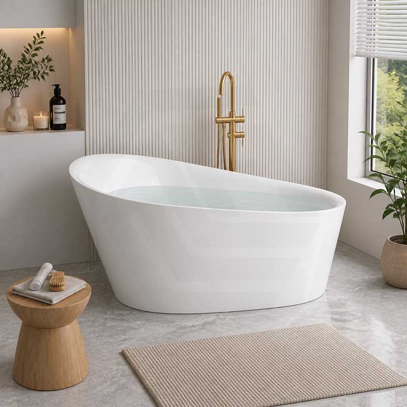 Kohler Veil Lithocast Freestanding Bathtub with Overflow 1649mm - Gloss White