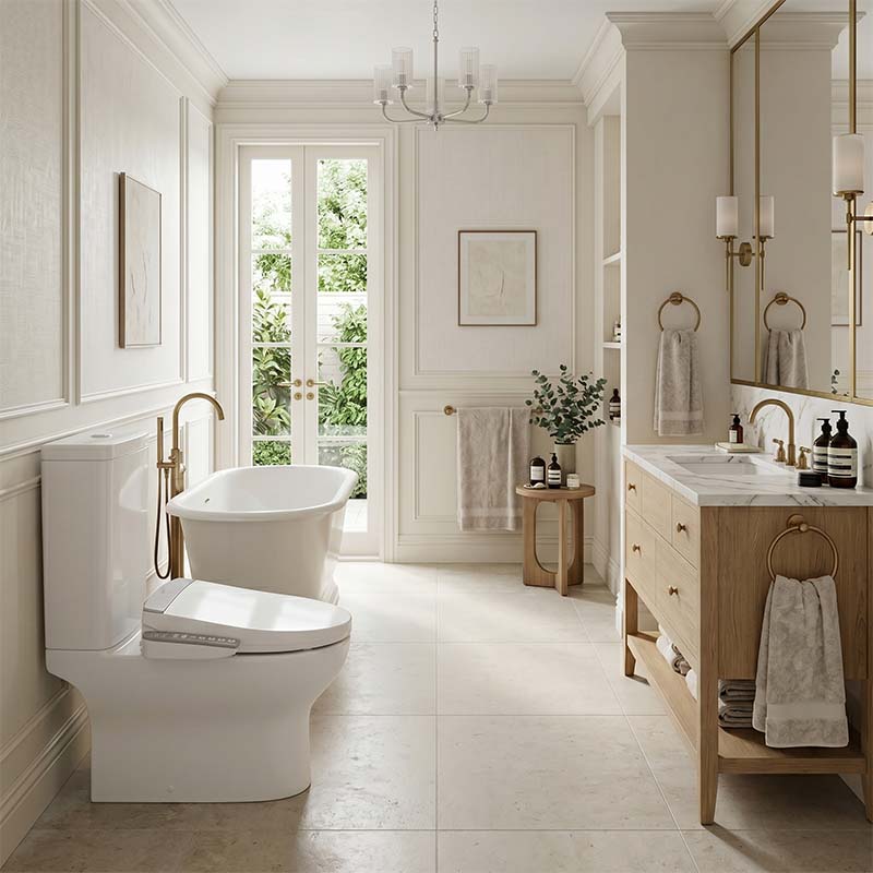 505mm Englefield Length Intelligent Electric Heated Toilet Cover Seat with Auto Self-cleaning and Air Dryer for toilet - Gloss White