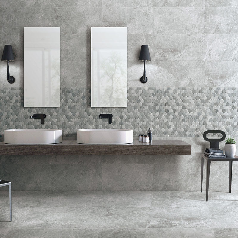 Ceramic Orobico Grey Polished Stone Look 300x600mm Tile