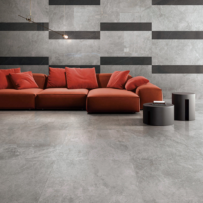 Orobico Medium Grey Stone Look Polished Porcelain Tile 600x600mm