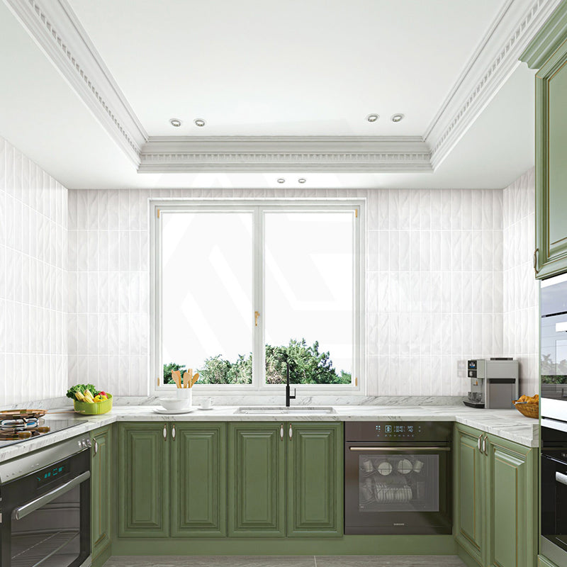 Wavy White Gloss Subway Ceramic Tile 75x300mm