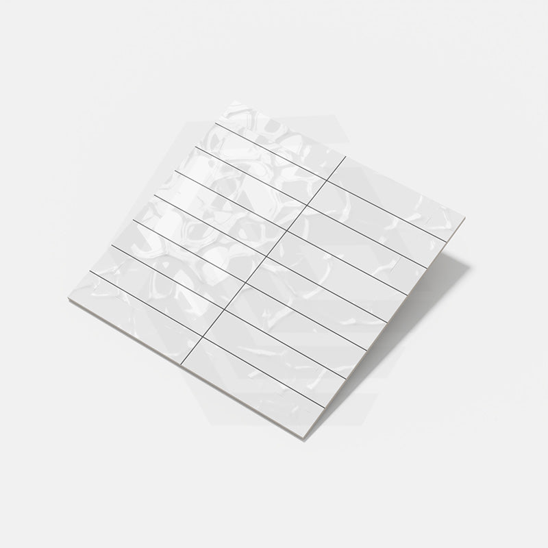Wavy White Gloss Subway Ceramic Tile 75x300mm