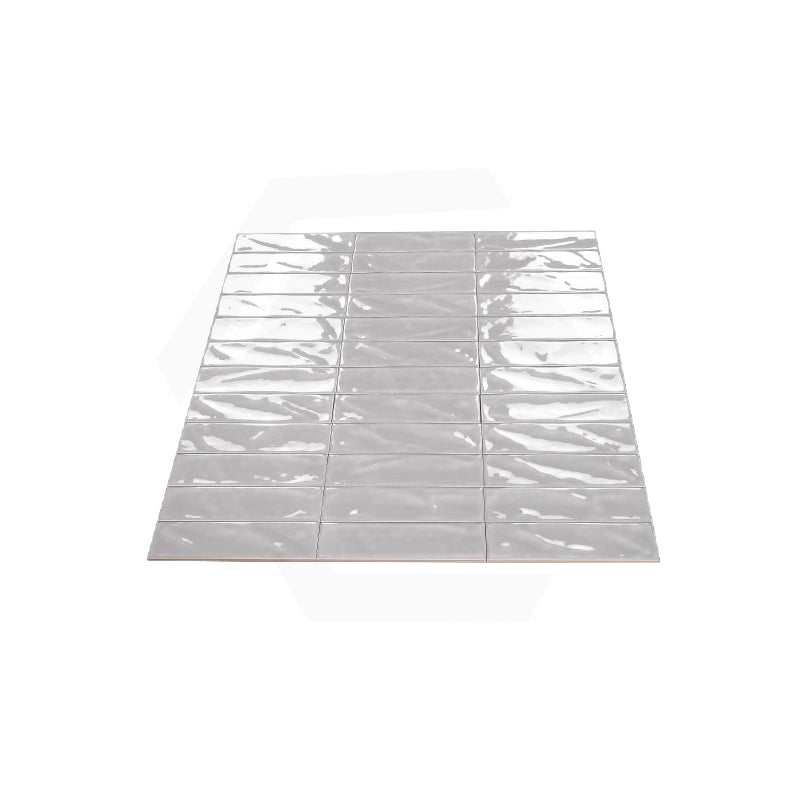 Wavy Light Grey Gloss Subway Ceramic Tile 75x300mm