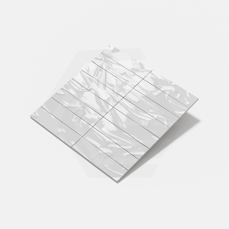 Wavy Light Grey Gloss Subway Ceramic Tile 75x300mm