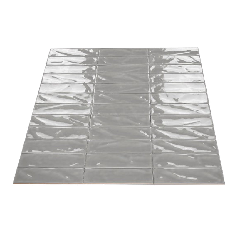 Wavy Medium Grey Gloss Subway Ceramic Tile 75x300mm