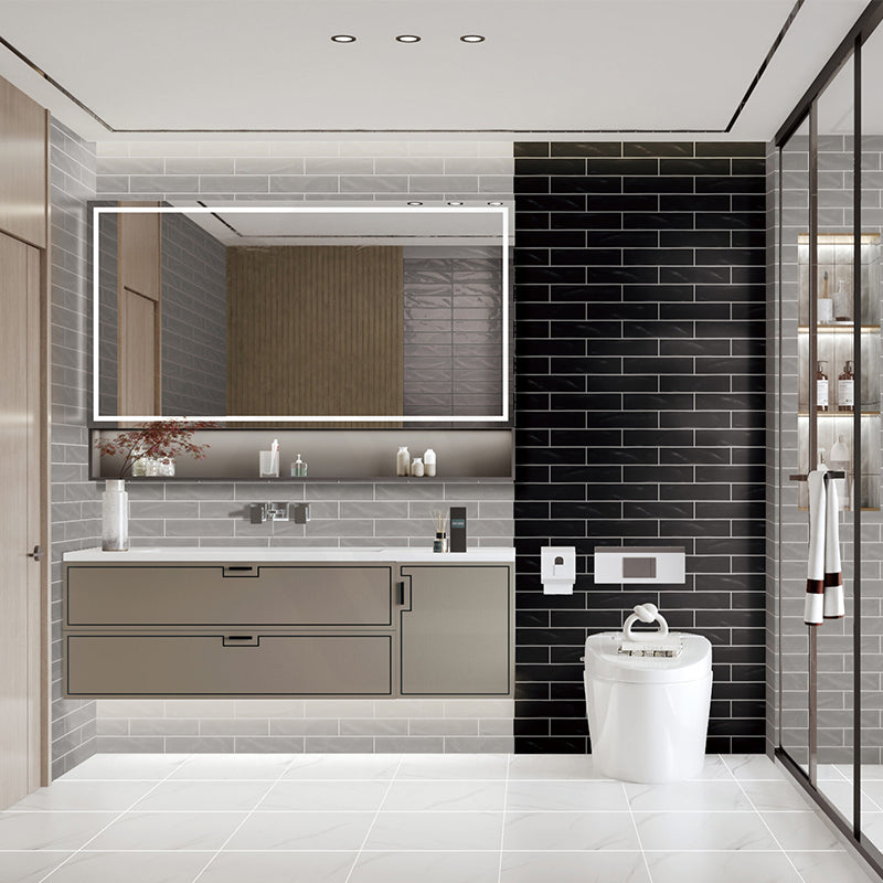 Wavy Medium Grey Gloss Subway Ceramic Tile 75x300mm