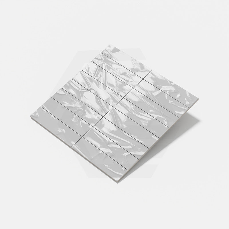 Wavy Grey Gloss Subway Ceramic Tile 75x300mm