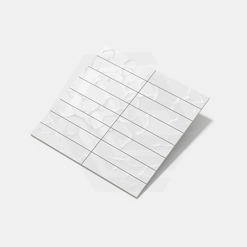 Wavy White Matt Subway Ceramic Tile 75x300mm