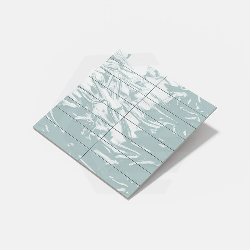 Wavy Light Green Gloss Subway Ceramic Tile 75×300mm
