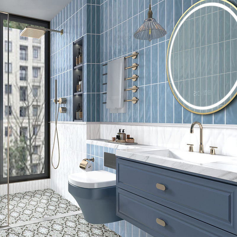 Wavy Sky Blue Gloss Subway Ceramic Tile 75×300mm