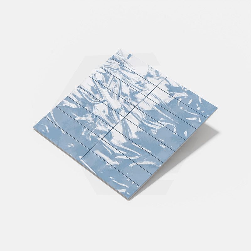 Wavy Sky Blue Gloss Subway Ceramic Tile 75×300mm