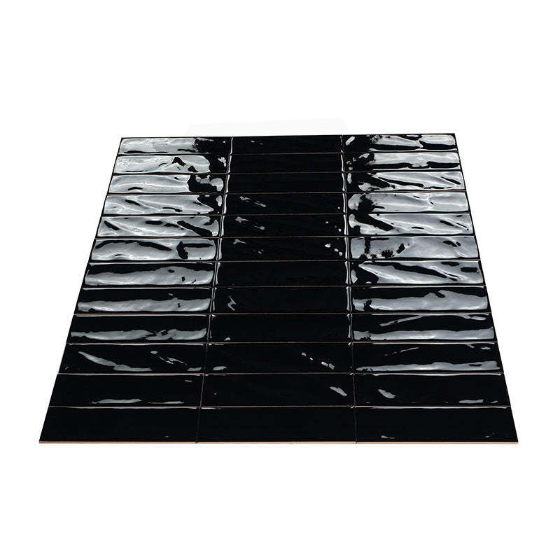 Wavy Black Gloss Subway Ceramic Tile 75×300mm