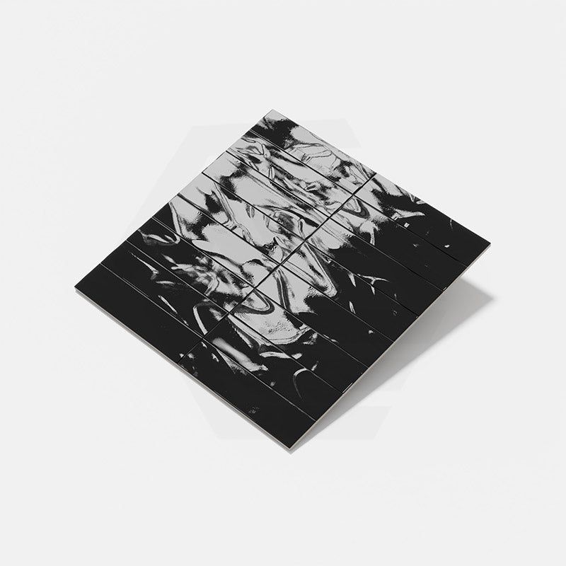 Wavy Black Gloss Subway Ceramic Tile 75×300mm
