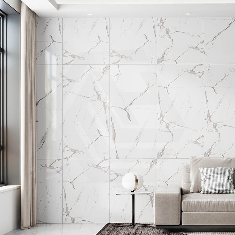 Valetta Calcutta White Polished Marble Look Tile 600x1200mm