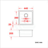 440X440X205mm 1.2mm Round Corner Stainless Steel Brushed Yellow Gold Single Bowl
