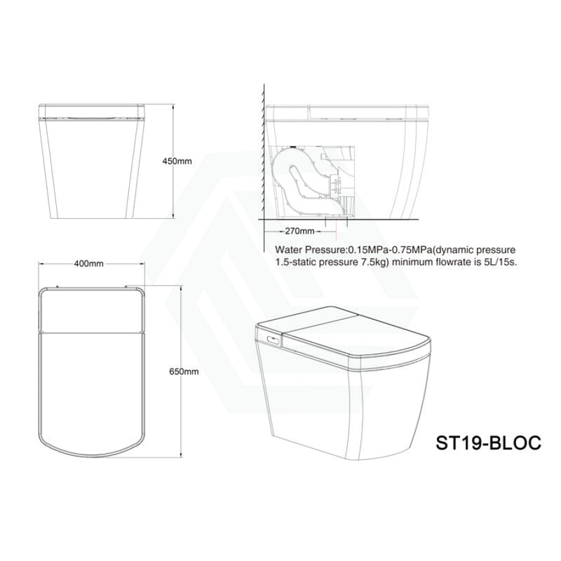 Lafeme Bloc Smart Toilet Rimless Inbuild Tank Ceramic Pan S Trap Set - Out 280Mm Suites