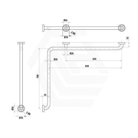 Linkware 850x700mm Assist Grab Rail Handrail Corner Ambulant Accessories Special Needs