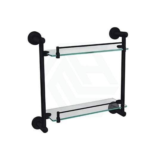 Linkware LOUI Gloss Black Glass Double Shelf Solid Body