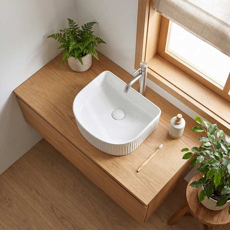 Lukka Arco Flueted Fine Ceramic Above Counter Basin 400x350x130mm - Variant Colour