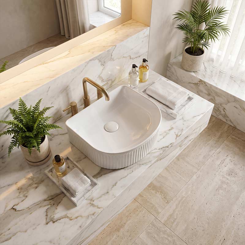 Lukka Arco Flueted Fine Ceramic Above Counter Basin 400x350x130mm - Variant Colour