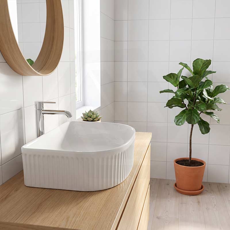 Lukka Arco Flueted Fine Ceramic Above Counter Basin 400x350x130mm - Variant Colour