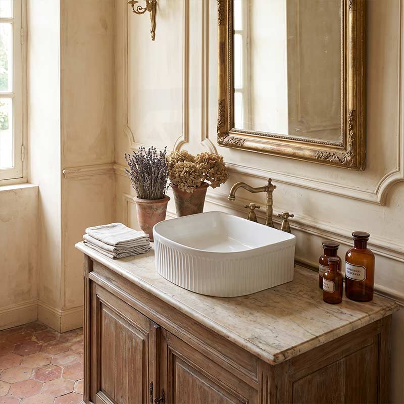 Lukka Arco Flueted Fine Ceramic Above Counter Basin 400x350x130mm - Variant Colour