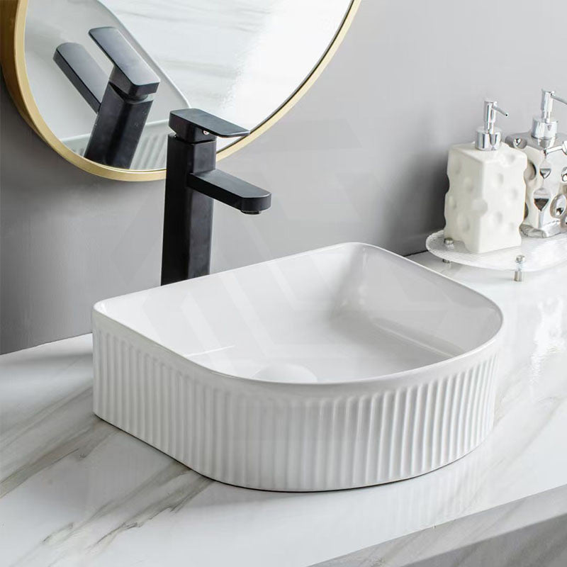 Lukka Arco Flueted Fine Ceramic Above Counter Basin 400x350x130mm - Variant Colour