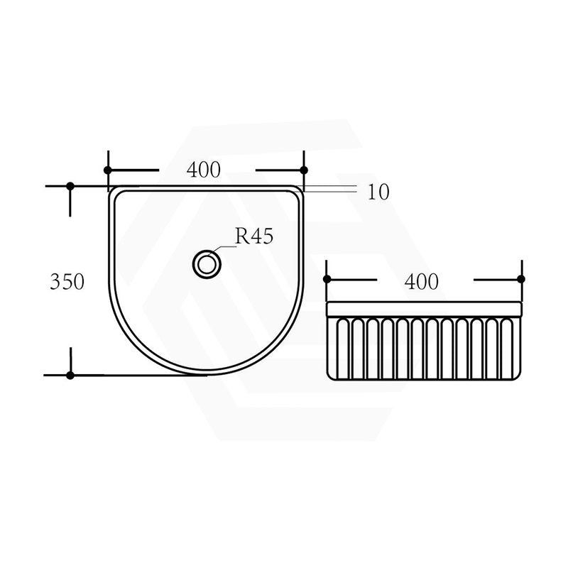 Lukka Arco Flueted Fine Ceramic Above Counter Basin 400x350x130mm - Variant Colour