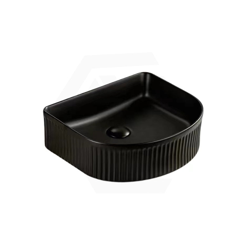Lukka Arco 400x350x130mm Flueted Fine Ceramic Above Counter Basin Matt Black