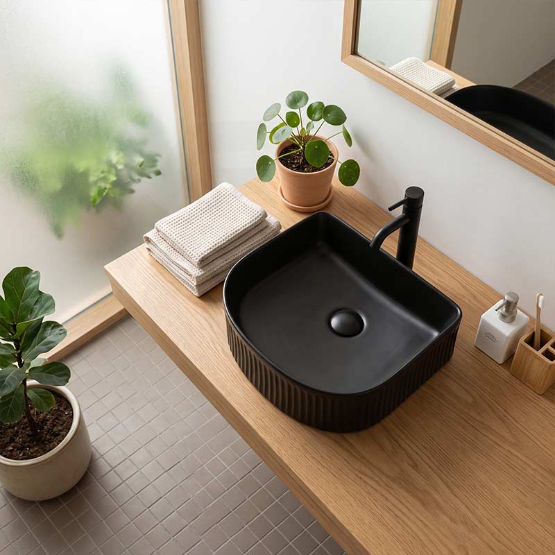 Lukka Arco Flueted Fine Ceramic Above Counter Basin 400x350x130mm - Variant Colour