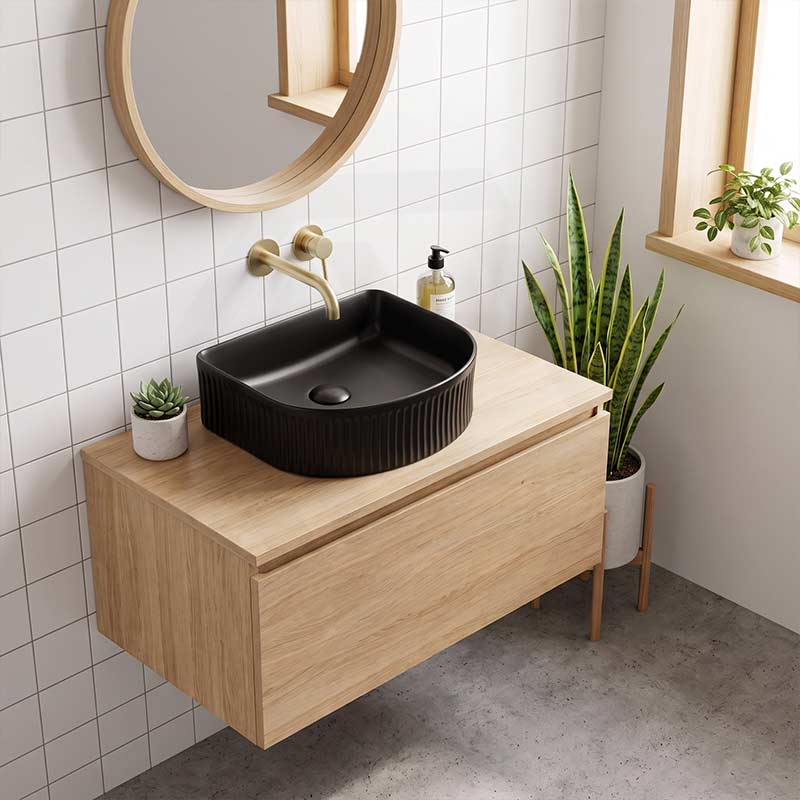 Lukka Arco Flueted Fine Ceramic Above Counter Basin 400x350x130mm - Variant Colour