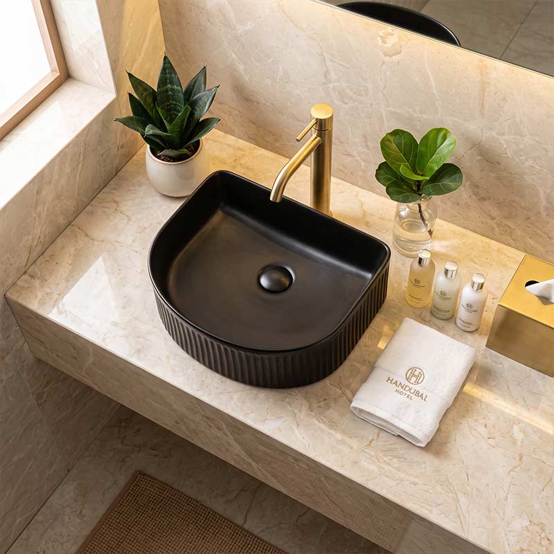 Lukka Arco Flueted Fine Ceramic Above Counter Basin 400x350x130mm - Variant Colour