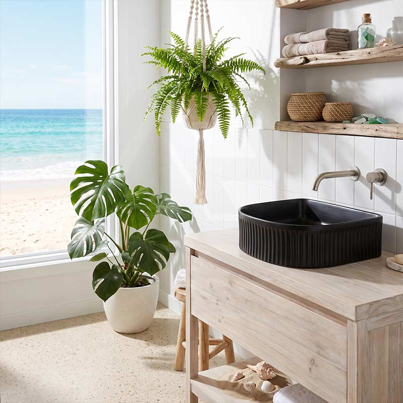 Lukka Arco Flueted Fine Ceramic Above Counter Basin 400x350x130mm - Variant Colour