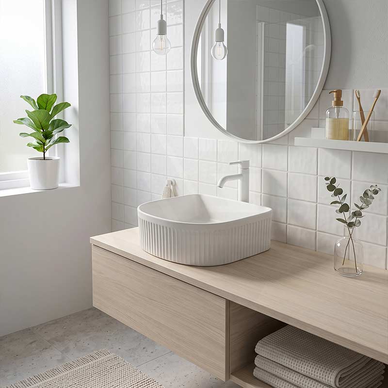Lukka Arco Flueted Fine Ceramic Above Counter Basin 400x350x130mm - Variant Colour