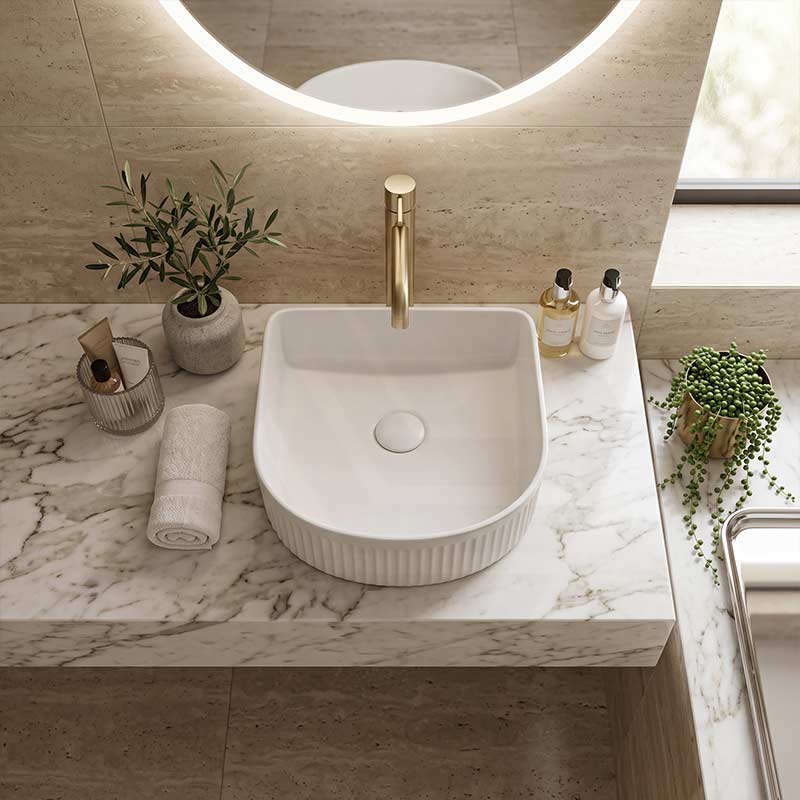 Lukka Arco Flueted Fine Ceramic Above Counter Basin 400x350x130mm - Variant Colour