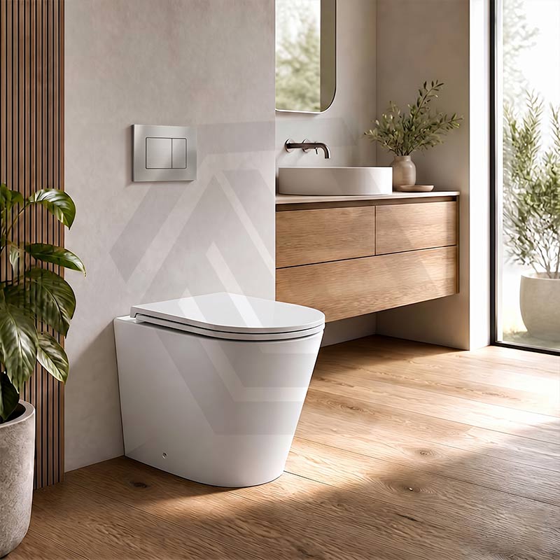Lukka Agena Rimless Wall Faced Toilet with R&T Inwall Cistern & Buttons - Gloss White