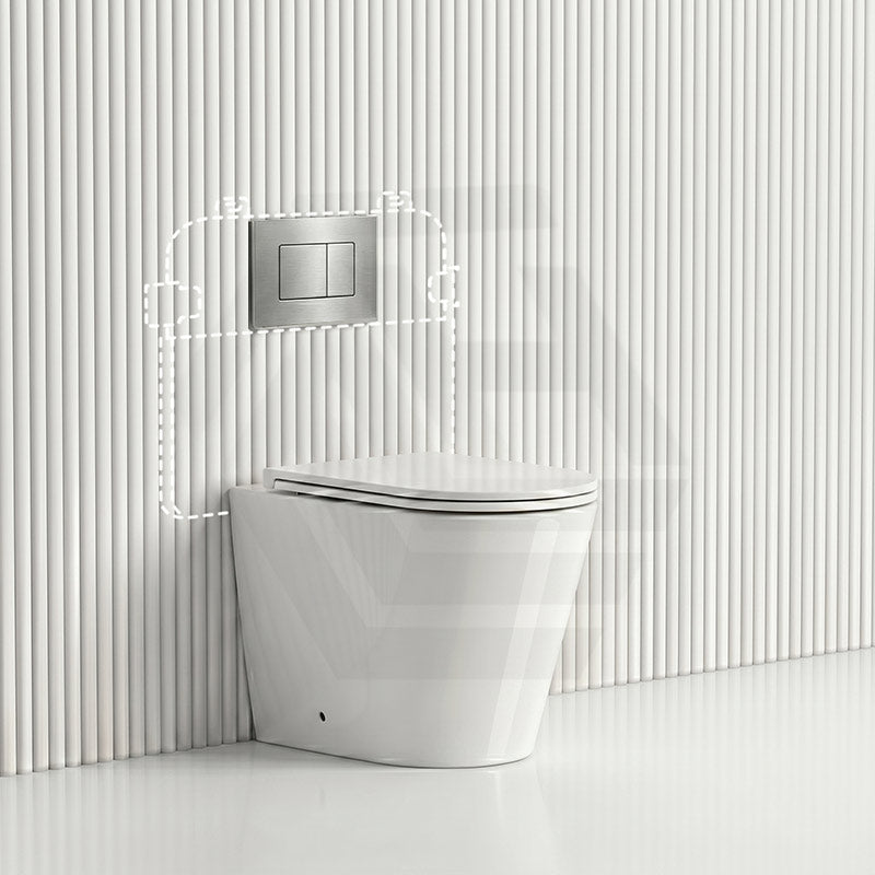 Lukka Agena Rimless Wall Faced Toilet with R&T Inwall Cistern & Buttons - Gloss White