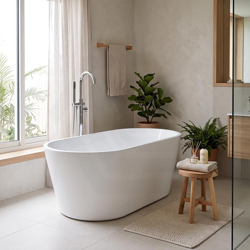 Lukka Agena Acrylic Freestanding Bathtub NO Overflow 990/1400/1500/1700mm - Matt White/Gloss White