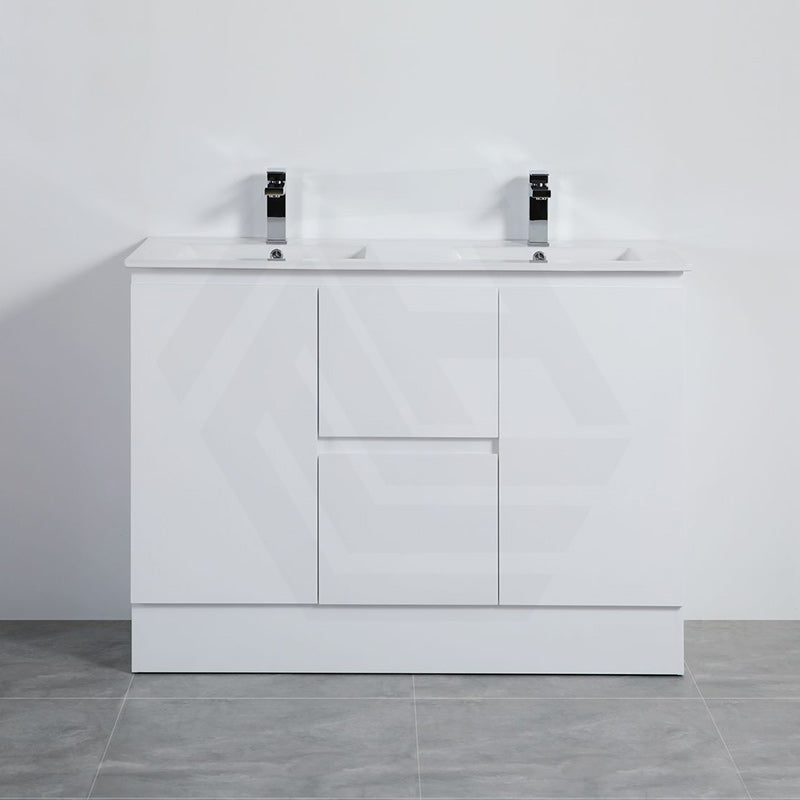 Lukka Alpha 1200mm Gloss White PVC Freestanding Vanity with Side/Middle Drawers For Single/Double Bowls