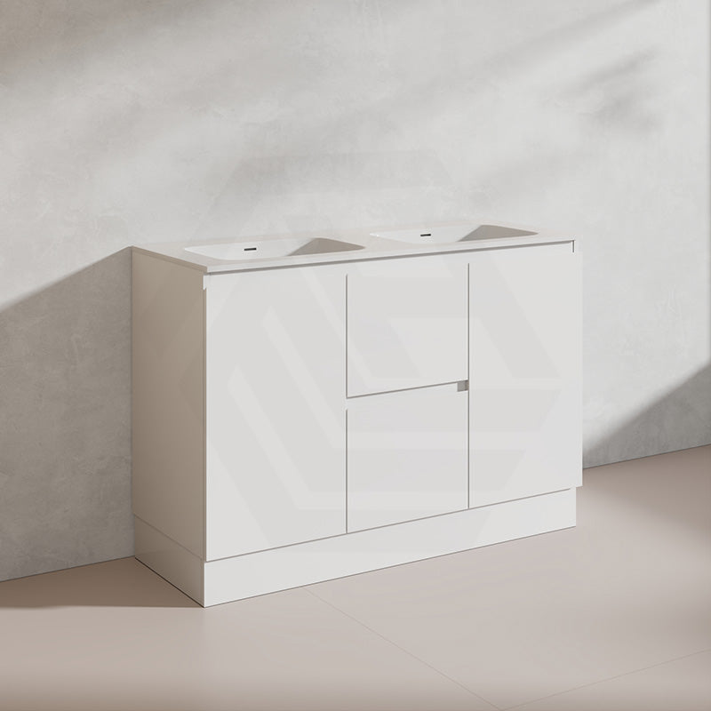 Lukka Alpha 1200mm Gloss White PVC Freestanding Vanity with Side/Middle Drawers For Single/Double Bowls