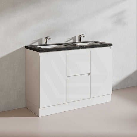 Lukka Alpha 1200mm Gloss White PVC Freestanding Vanity with Side/Middle Drawers For Single/Double Bowls