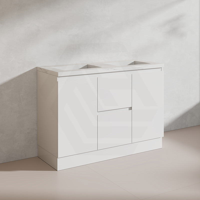 Lukka Alpha 1200mm Gloss White PVC Freestanding Vanity with Side/Middle Drawers For Single/Double Bowls